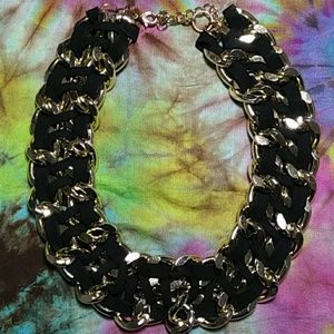 Black & Gold Roped Chain Choker Necklace